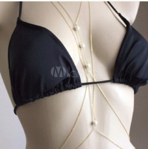NEW Boutique Gold plated Body Chain Double Harness Fashion Edgy Body Jewelry - Picture 3 of 8